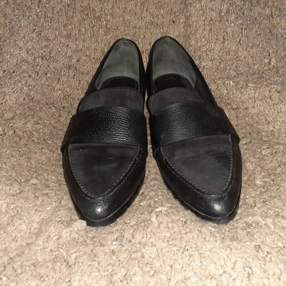 3.1 PHILLIP LIM -Black Leather/Oiled Suede-Slip-On Loafers-Sz 37.5-Excellent - Picture 3 of 7